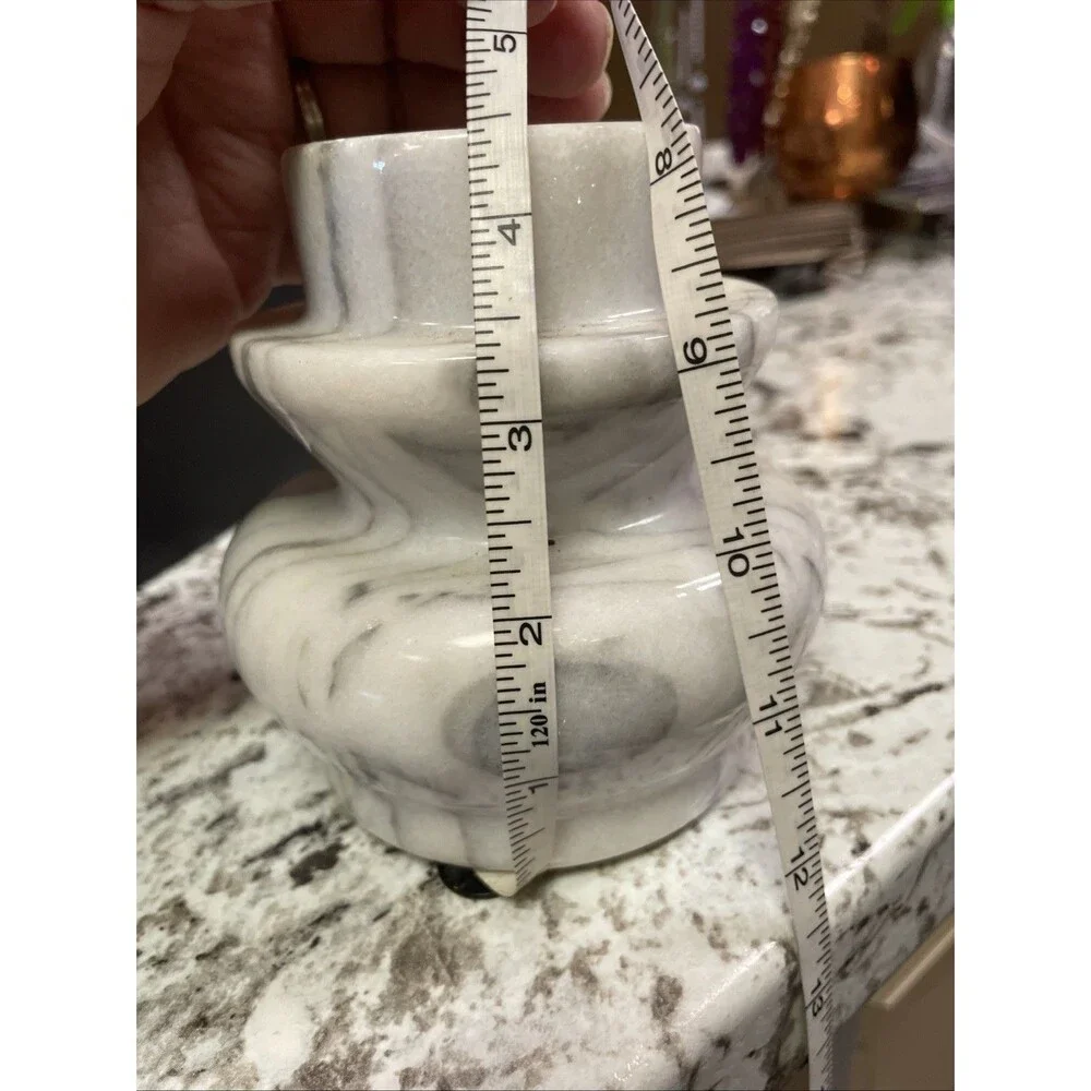 Vintage 1960s 1970s Good Wood White and Grey Pedestal Candle Holder